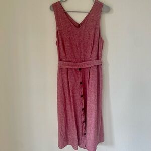•Christopher & Banks• red linen sleeveless dress with waist sash